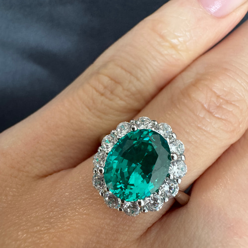 ラボグロウンパライバトルマリンヘイローリング 約3カラットS925＋