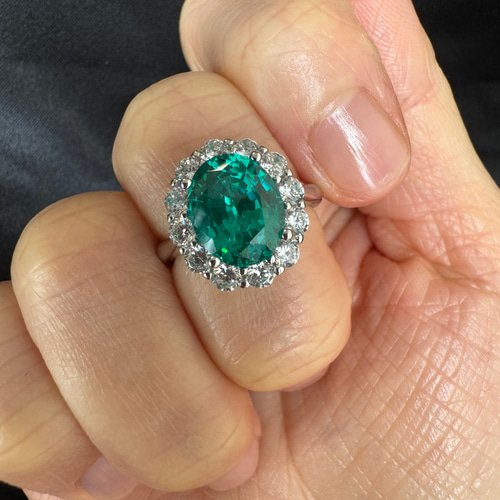 【S925純銀】ラボグロウン・パライバ リング／3ct／クラシックフラワー S925純銀】ラボグロウン・パライバ リング／3ct／クラシックフラワー