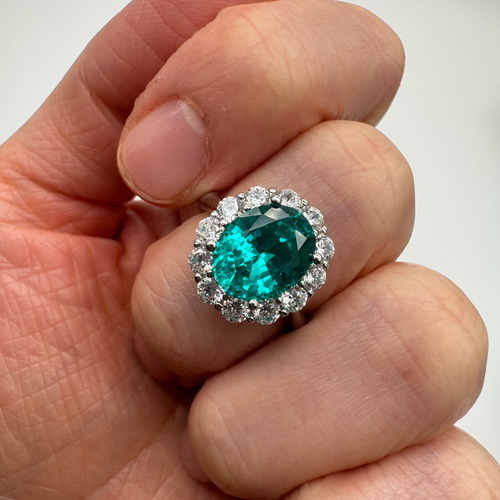 ラボグロウンパライバトルマリンヘイローリング 約3カラットS925＋