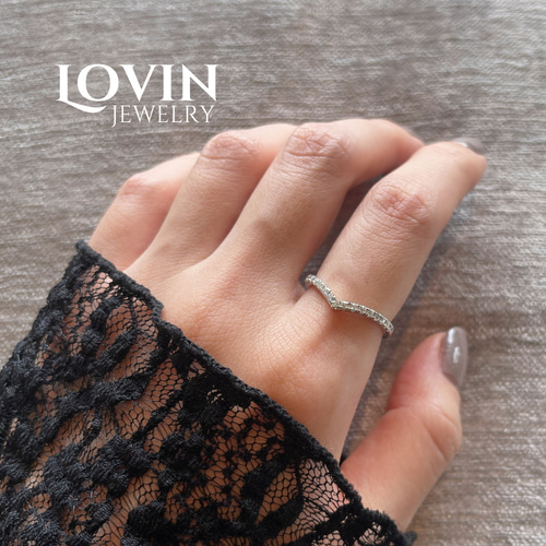 モアサナイトリング／V字ハーフエタニティ／指輪／シルバー925／18KGP