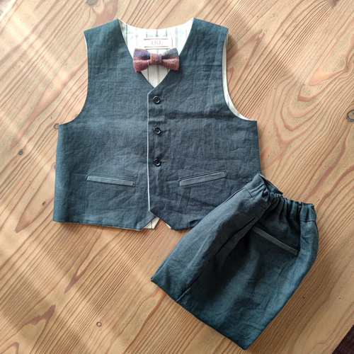 受注制作】リネン地のベストセットアップ～裏地のお色選べます～［80  