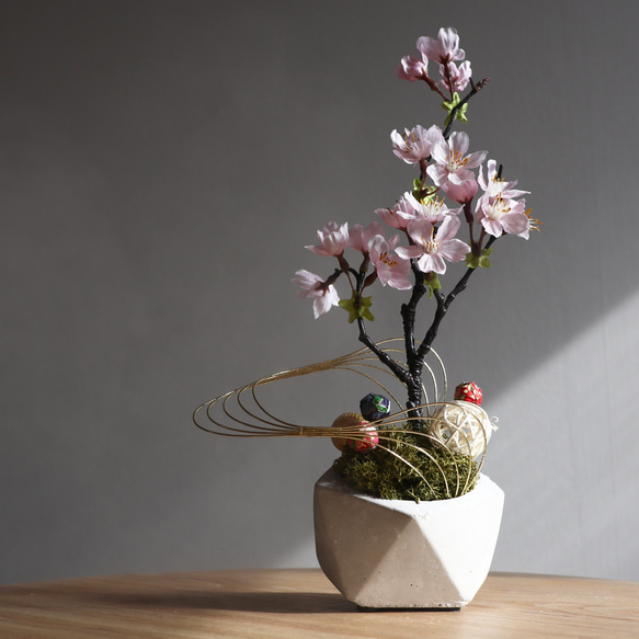 桜のモダンな盆栽アレンジメント　苔　ひな祭り　春　和モダン　誕生日　プレゼント 6枚目の画像