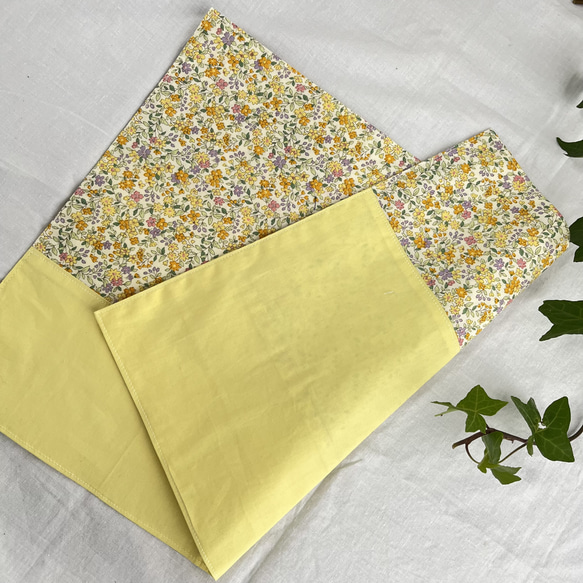 コップ袋とランチョンマットのセット(黄色花柄) 8枚目の画像