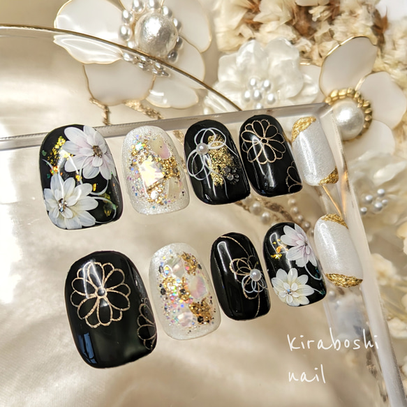 フラワー♡黒留袖・成人式ネイル【注文時サイズ必須です