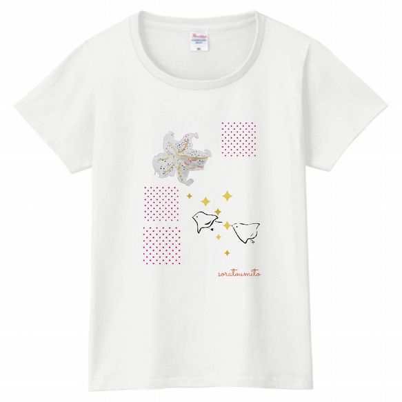 きらきらチドリTシャツ　WLサイズ　　受注製作　チドリ　白Tシャツ　手書き風 1枚目の画像