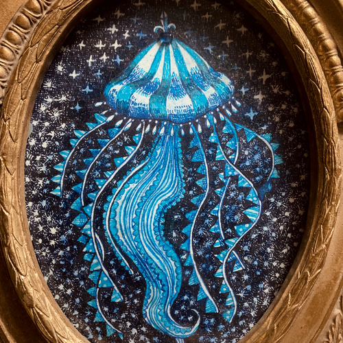 原画【一点物】「夢クラゲ」アンティーク風なペン画のインテリアアート 