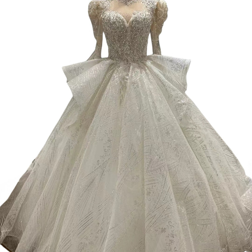 韓国風ビジューウエディングドレス キラキラ グリッターチュール