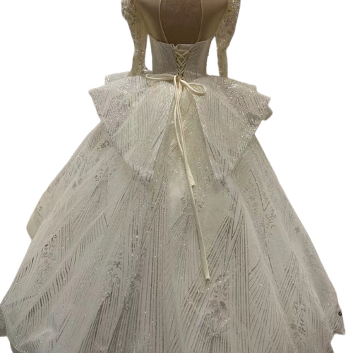 韓国風ビジューウエディングドレス キラキラ グリッターチュール