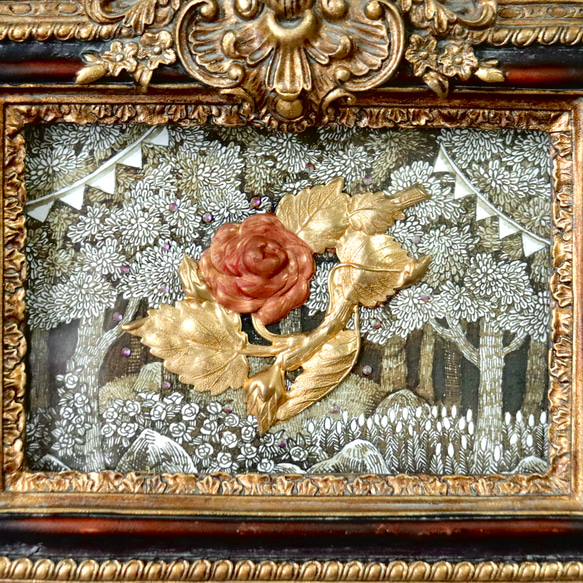 【一点物】「魅惑の花」アンティーク風なペン画のインテリアアート　植物の絵画　壁掛け　 2枚目の画像