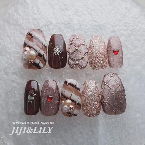 在庫処分セール】バレンタインネイル ショートバレリーナ キルティング