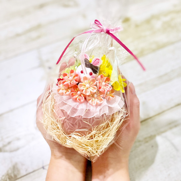 つまみ細工　必ず笑顔になっちゃう春のインテリア　♥うさぎと桜♥　ひなまつり　桜　贈り物　入園式　入学式 5枚目の画像