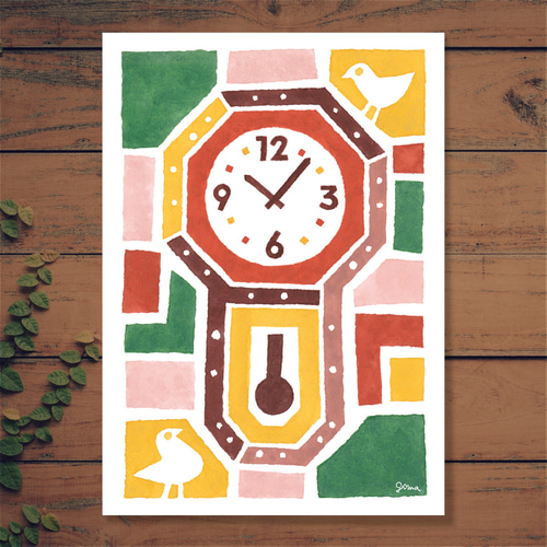 インテリアポスター】柱時計 カラフルイラスト アート デザイン レトロ