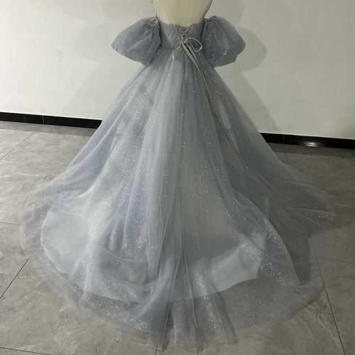 豪華！ パーティードレス グレー キラキラチュール 取り外しオフ  