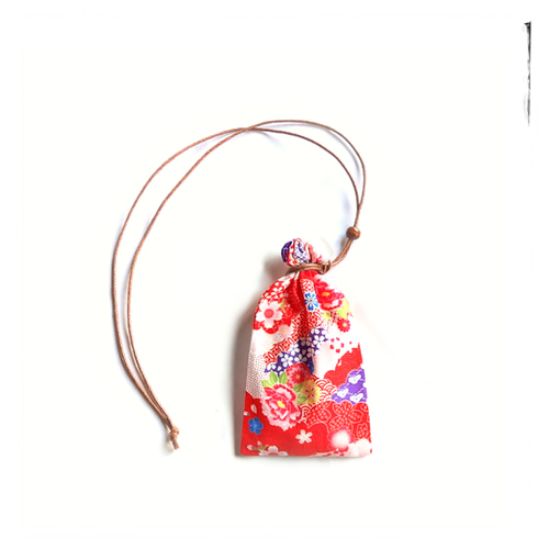 Lw＼大正浪漫／巾着袋 ネックレス（赤・からし）桜 花柄 和柄 モダン