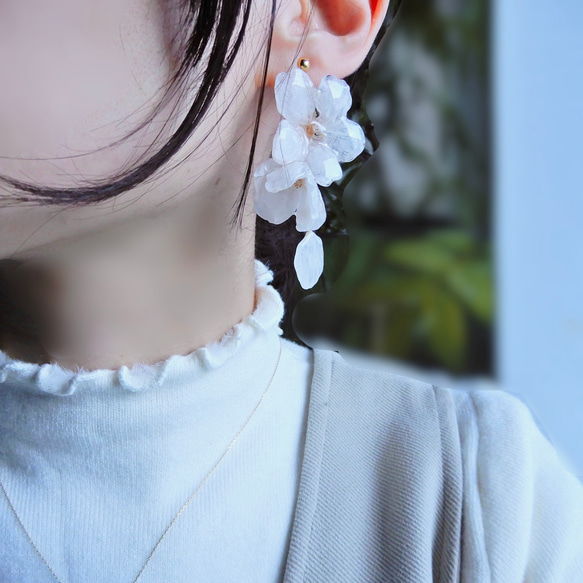 溢れるソメイヨシノの朝露桜（本物）〜ピアス・イヤリング 8枚目の画像
