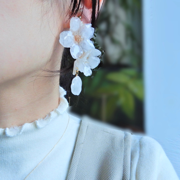 溢れるソメイヨシノの朝露桜（本物）〜ピアス・イヤリング 9枚目の画像