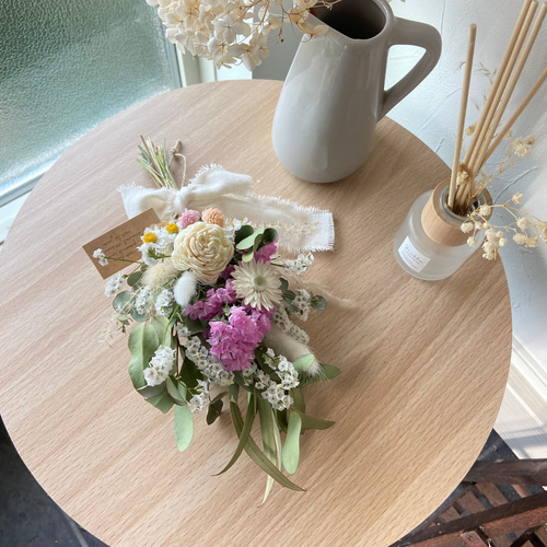 ホワイトソーラーフラワー×ピンクスターチス ドライフラワースワッグ