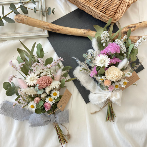 ホワイトソーラーフラワー×ピンクスターチス ドライフラワースワッグ