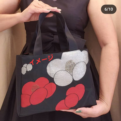 【Creema限定♡母の日】  和風色花模様シルク着物帯のハンドバッグ、トートバッグ 9枚目の画像
