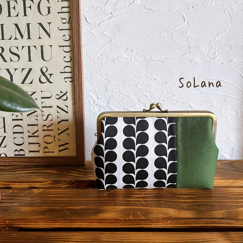 北欧しずくモノクロ×深緑◇がま口通帳ケース がま口 SoLana 通販