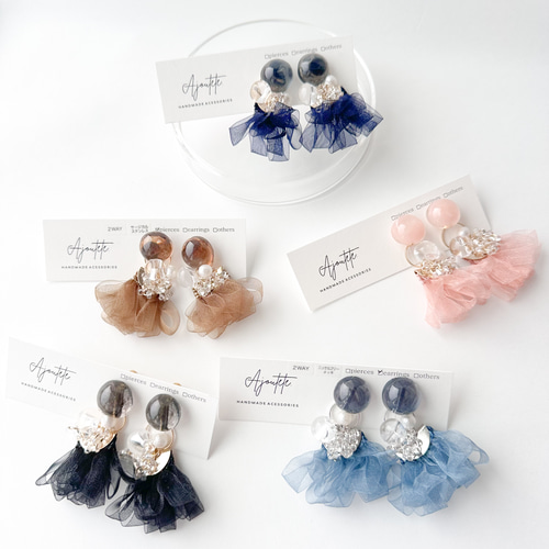 レジン×リボン 2wayピアス/2wayイヤリング ブラック 黒 ピアス