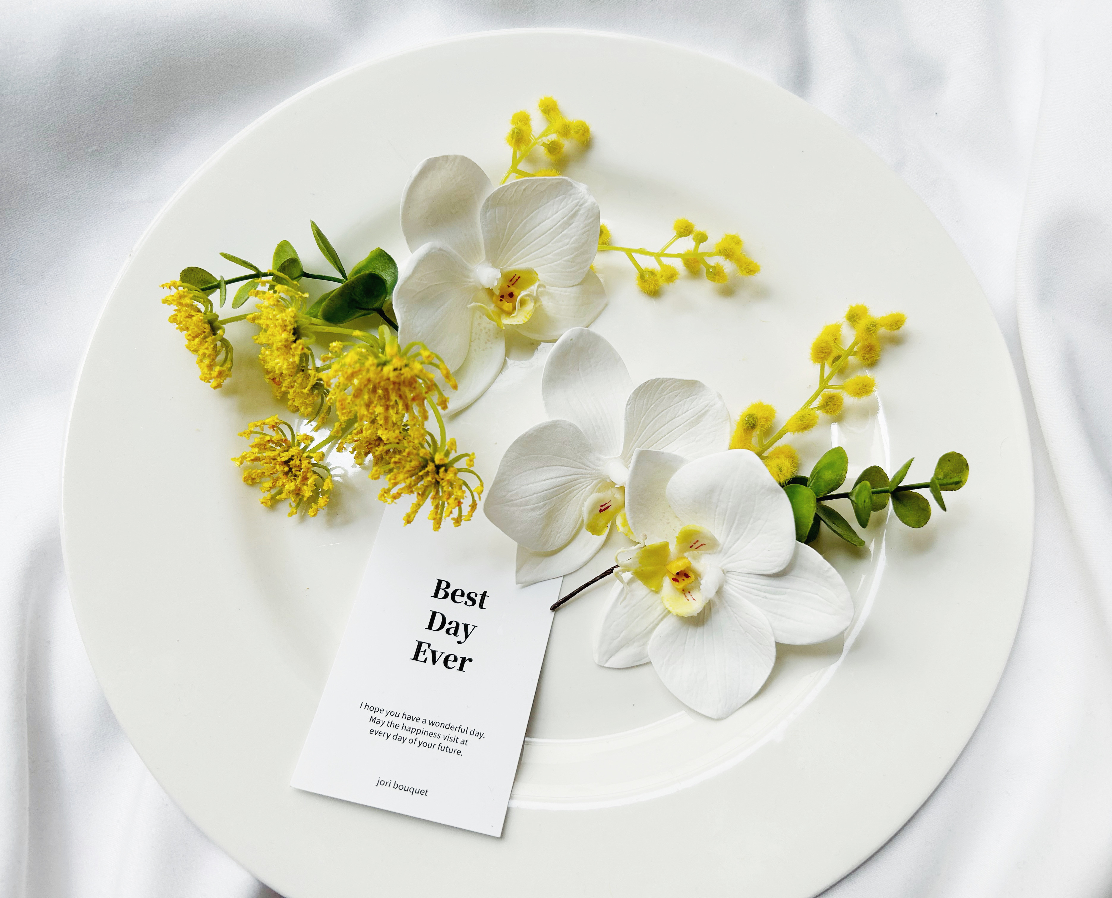 ミモザ 胡蝶蘭 水引 金箔 結婚式 白無垢 成人式 振袖 ヘッドドレス ヘッドパーツ 髪飾り ウエディング