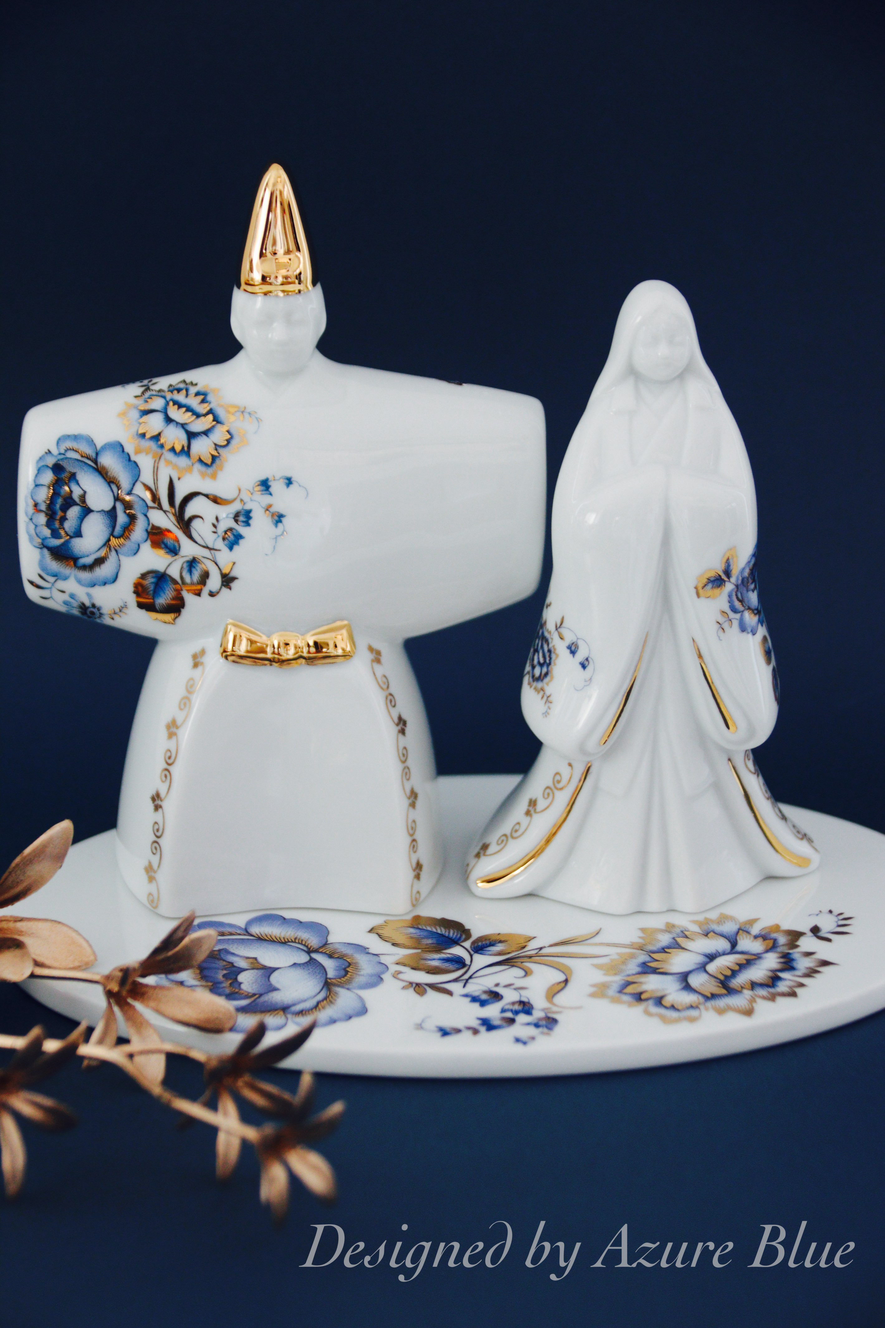 大人のひな祭り⭐︎エレガントな藍色＆ゴールドフラワーのお雛様⭐︎