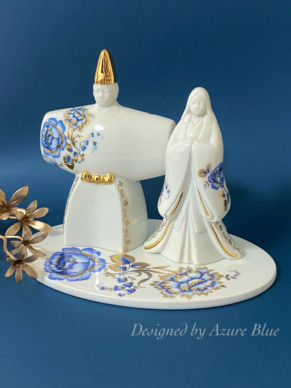 大人のひな祭り⭐︎エレガントな藍色＆ゴールドフラワーのお雛様⭐︎ 3枚目の画像