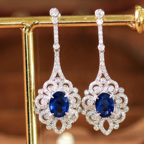 天然 サファイア ピアス K18（天然ダイヤモンド付きサファイアピアス  