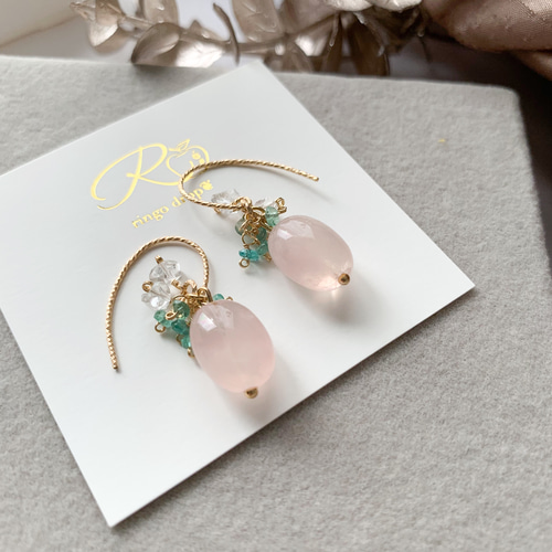 おまとめです！14kgf ローズクォーツとハーキマーのピアス