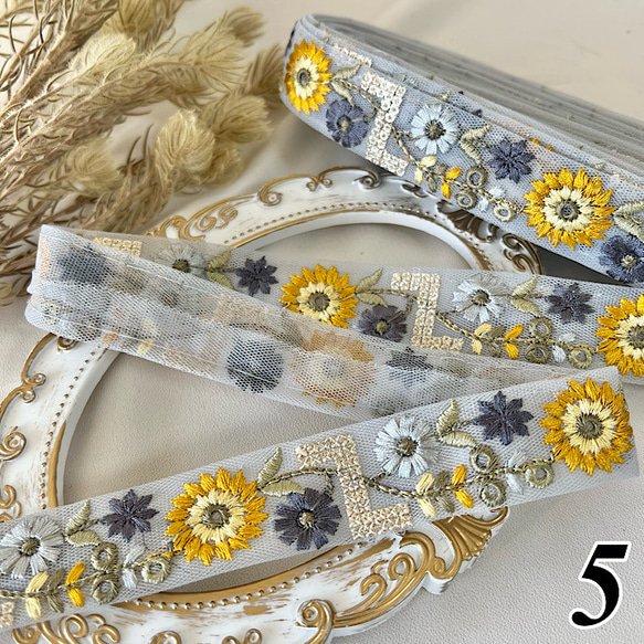 50cm  インド刺繍リボン  チュール  花柄 7枚目の画像