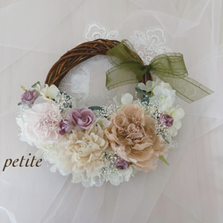 リボンリース・ペールピンク ホワイト リボン飾り リース petite