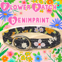 43200  flower patch denim＊迷子札付＊フルオーダーの軽い首輪 1枚目の画像