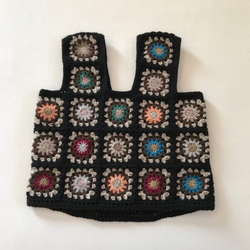 ウール100% かぎ針編みのベスト モチーフつなぎ 編物 毛糸