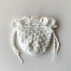 【3つセット】　かぎ針編みの巾着　まん丸巾着　白　編み物　ミニ巾着　サシェ 4枚目の画像