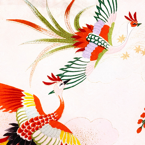 kimonoトートバッグ 『花×鳳凰』 着物/シルク/タッセル トートバッグ