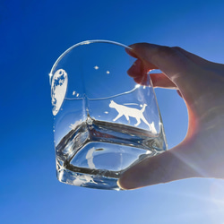 満月夜空とお散歩猫」四角いロックグラス グラス 秋月 -Akizuki