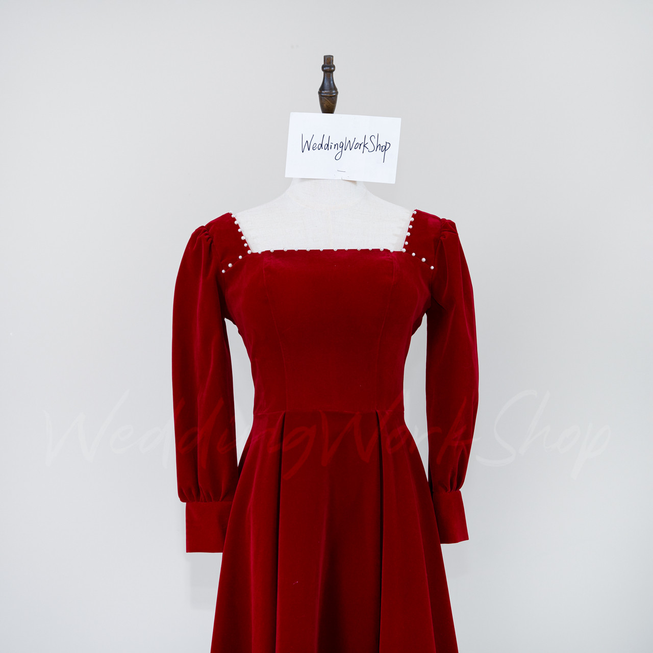 結婚式 オーダーメイド 高級ベロア ワインレッド オフショルダー カラードレス 長袖 /演奏会/パーティーG032