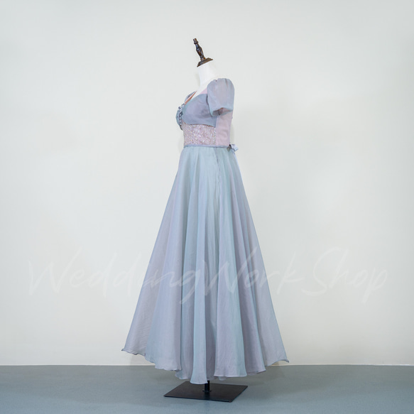 魅惑的な 浅い灰色 ピンク 2色 カラードレス キラキラスパンコール ビジュー 高級イブニングドレスG033 8枚目の画像