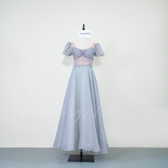 魅惑的な 浅い灰色 ピンク 2色 カラードレス キラキラスパンコール ビジュー 高級イブニングドレスG033 1枚目の画像