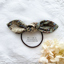 ⭐️6点売れました⭐️おしゃれな ウィリアムモリス ピンパーネル 茶系 ブルー＆グリーン 花柄 リボン ヘアゴム 4枚目の画像