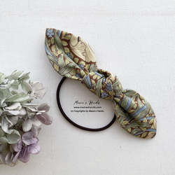 ⭐️6点売れました⭐️おしゃれな ウィリアムモリス ピンパーネル 茶系 ブルー＆グリーン 花柄 リボン ヘアゴム 5枚目の画像