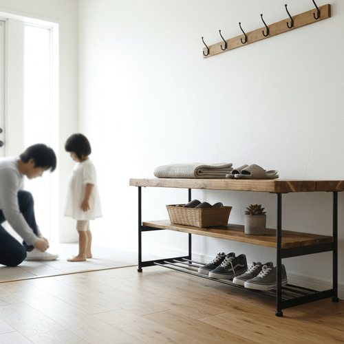 アイアン ウッド ベンチ ラック （ 2人掛け ）（スリッパ シューズ