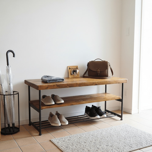 アイアン ウッド ベンチ ラック （ 2人掛け ）（スリッパ シューズ