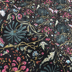 [50cm單位]黑色植物蝴蝶網印印度紡織棉布料 第5張的照片
