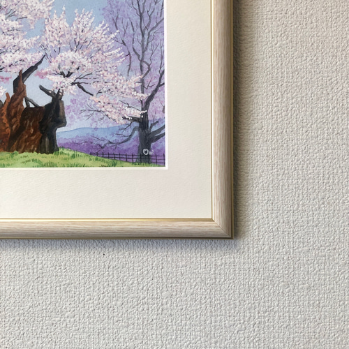 山高神代桜」透明水彩画 原画 風景画 額縁付 SMサイズ 絵画 Oni 山高神代桜」透明水彩画 原画 風景画 額縁付 SMサイズ 絵画 Oni