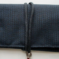 ７５７２　藍大島紬の着物で作った和風財布・ポーチ＃送料無料 1枚目の画像