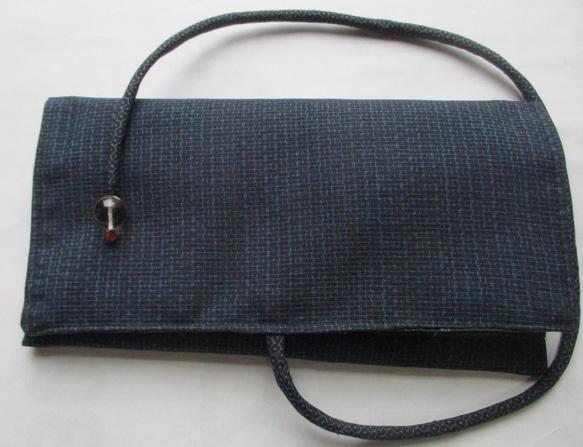 ７５７２　藍大島紬の着物で作った和風財布・ポーチ＃送料無料 3枚目の画像