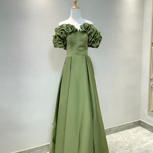 エレガント！胸フリル オフショルダー ビスチェドレス 編み上げ