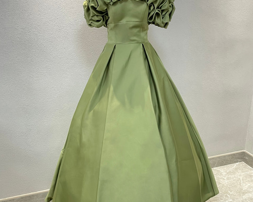 エレガント！胸フリル オフショルダー ビスチェドレス 編み上げ